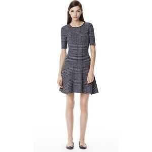 Theory Nikay Drop-Skirt Grey Houndstooth Plaid Knit Fit and Flare‎ Dress Size 4